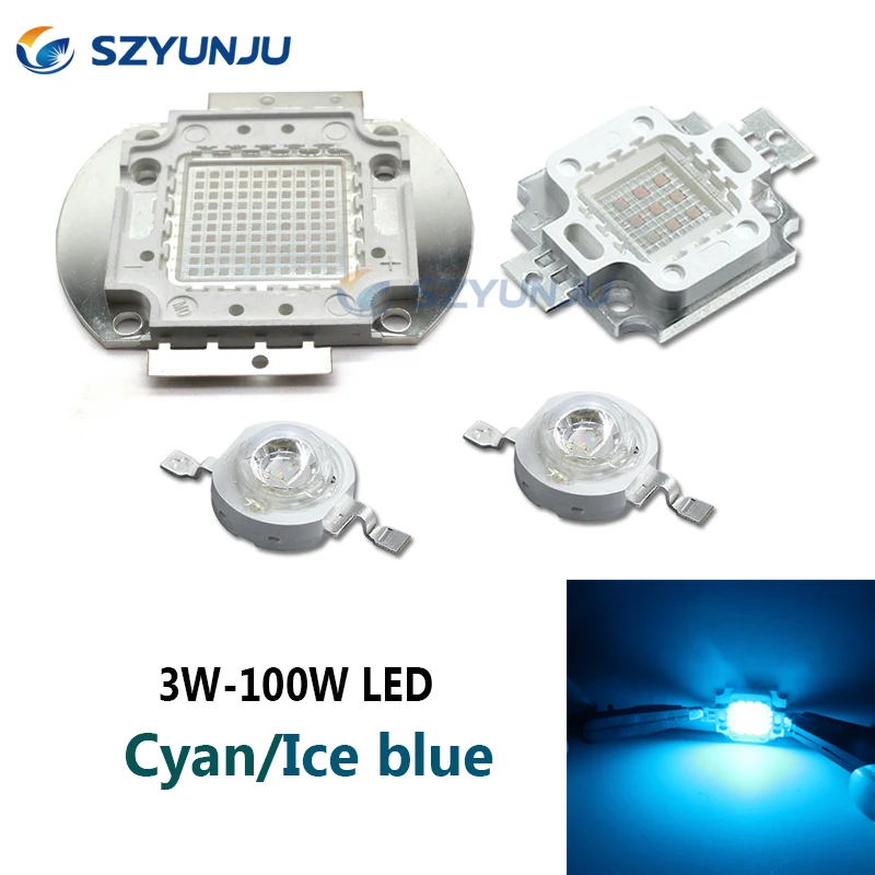 Светодиодный фонарик высокой мощности Cyan 490nm Ice lamb 480nm Chip 3W 5W 10W 20W 30W 50W 100W 490 nm Blue DIY COB