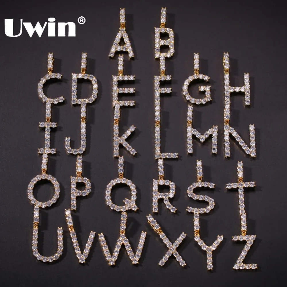 

UWIN Iced Small Size CZ Tennis Link Initial Letters Necklace&Pendant For Men/Women Cubic Zirconia Silver/Gold Color Jewelry
