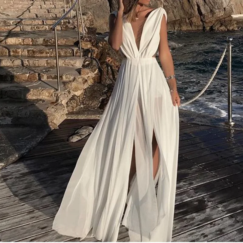 Белое шифоновое платье sukienka vestidos robe femme длинное сексуальное прозрачное kleider