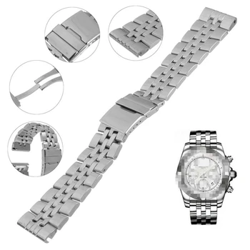

Classical Silver Replacement Watchband Wrist Strap Bracelet Belt With Magnet Clasp Stainess Steel Buckle For Breitling Watch