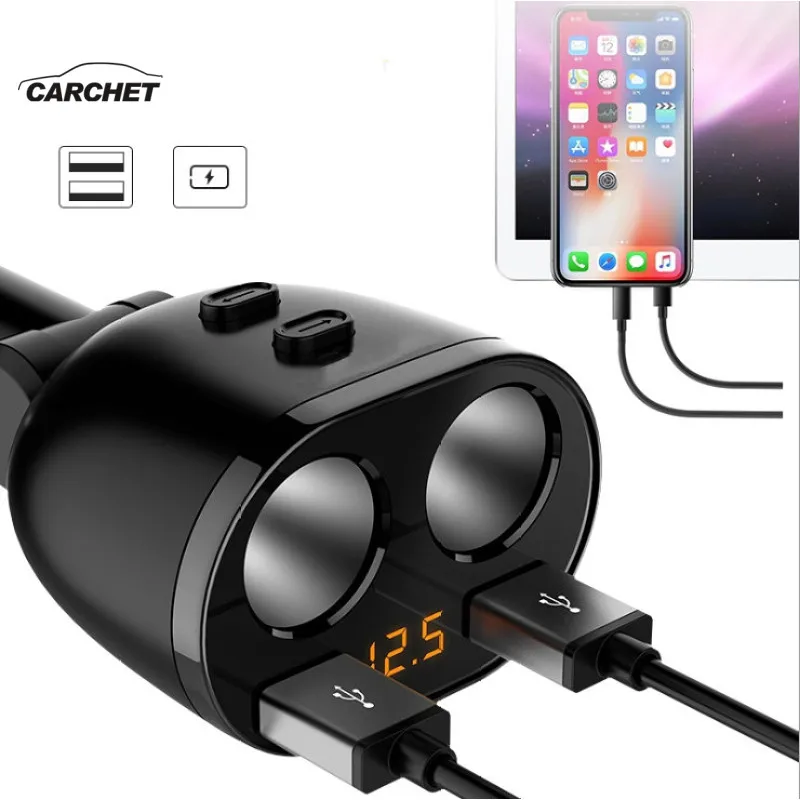 CARCHET 3.2A المزدوج USB شاحن سيارة 2 ميناء شاشة الكريستال السائل 12-24 V السجائر مقبس ولاعة سريع سيارة شاحن محول الطاقة سيارة التصميم