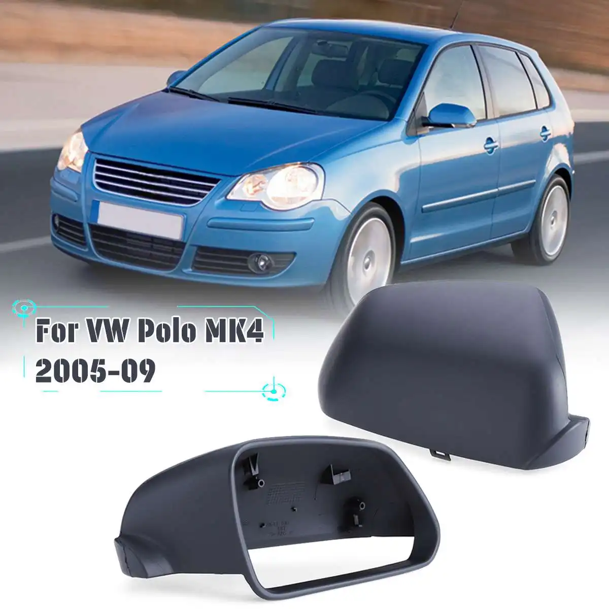 Зеркальные колпачки с черным крылом для Фольксваген для Polo MK4 Fl 2005 2006 2007 2008 2009