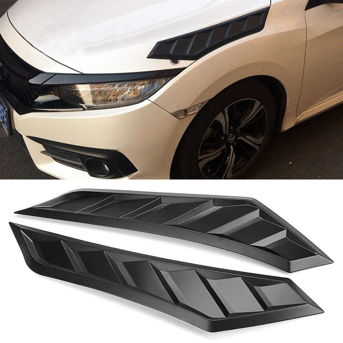 2x Car Front Hood Decorative Side Vent Louver Shades Cover Fits For