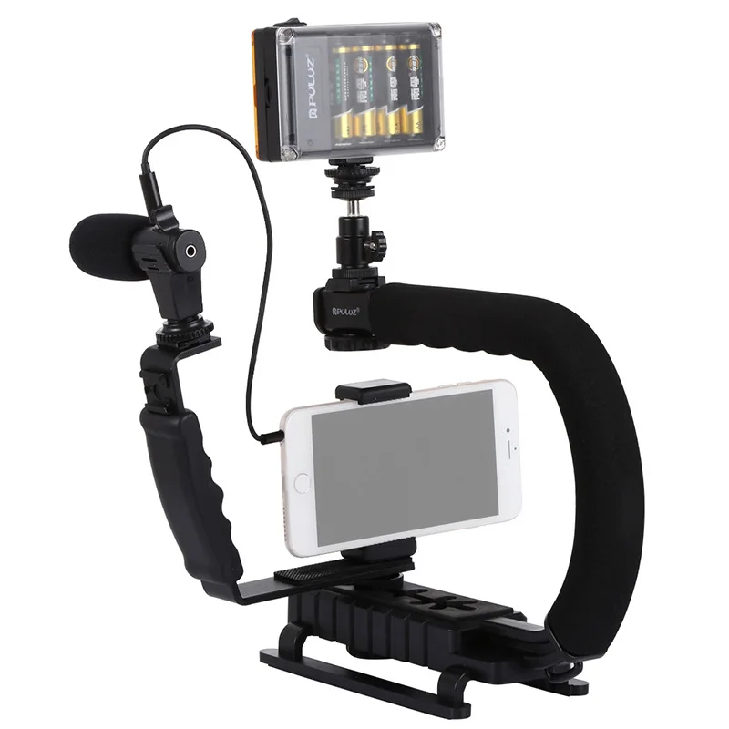  Puluz U/C Shape Portable Handheld Dv Bracket Stabilizer +Video Microphone Kit With Cold Shoe Tripod