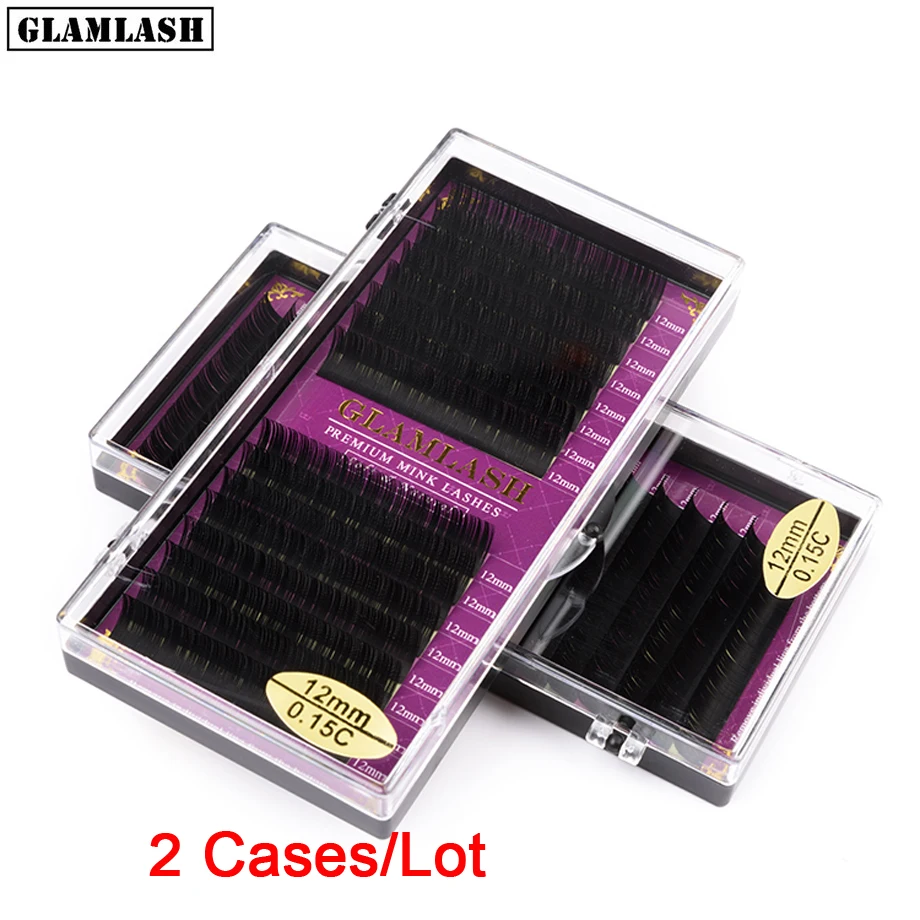 

GLAMLASH 2 trays/set Eyelash extensions High quality faux mink individual eyelashes single size false eyelash soft and natural