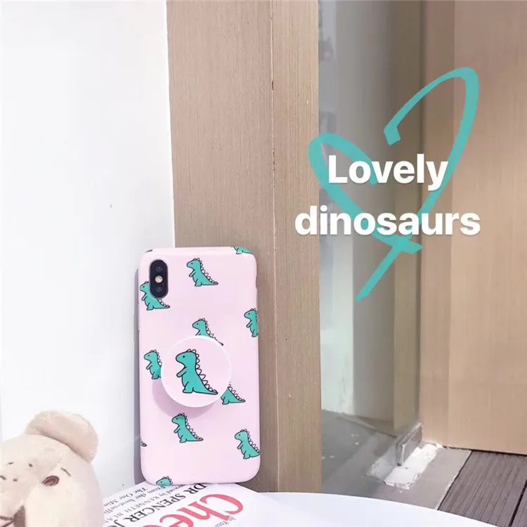

Cute Pink dinosaur Phone Cases For iphone 7 6 6s 8 Plus Soft IMD Shell Case For iphone X Back Cover Back Coque With the ring