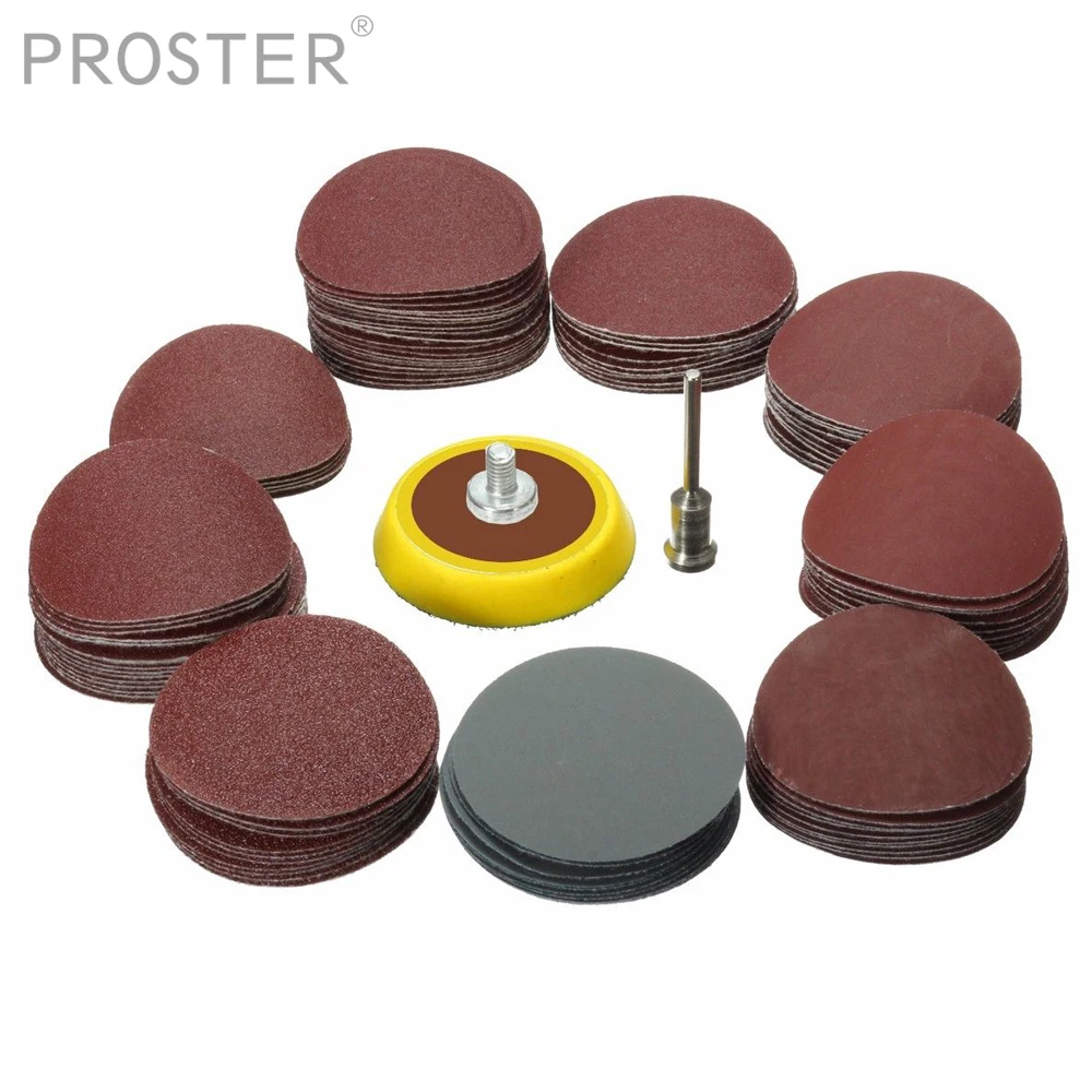

Proster 100pcs 2'' 50mm Sanding Discs Pads 80-3000 Grit Hook/Loop Sandpaper + Sanding Pad+M6 Drill Adapter Grinding Wheel