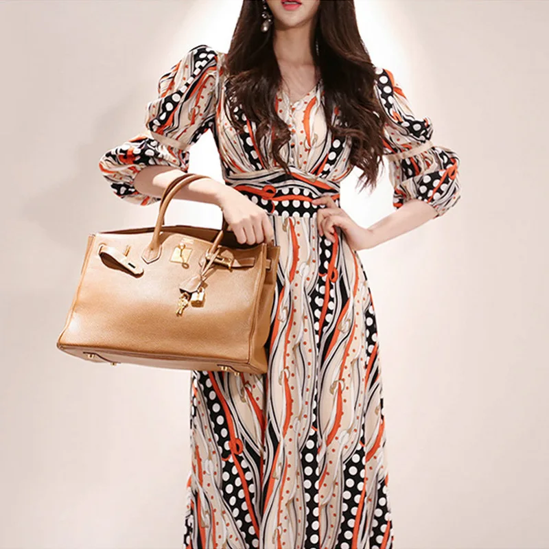 

Foamlina Casual Women Summer Dress 2019 Fashion Floral Print Dress Sexy V Neck 3/4 Sleeve Female Party Beach Midi Dress