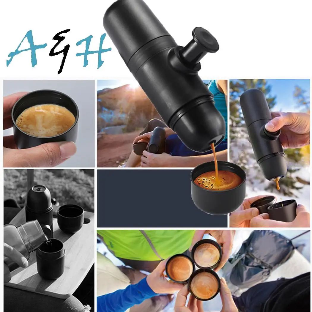 

Mini Manual Portable Coffee Maker Espresso Black Handheld 8bar Pressing Coffee Machine 140ml
