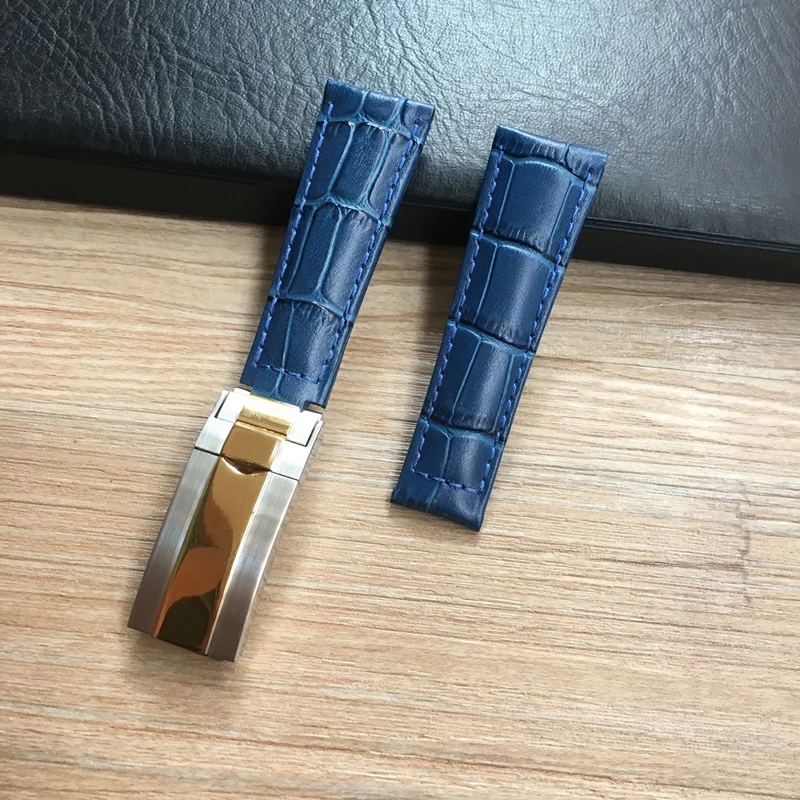 20mm Black Green Brown Blue Crocodile pattern Genuine Leather Watchband For Role Watch Strap Daytona Submariner GMT RX Bracelet