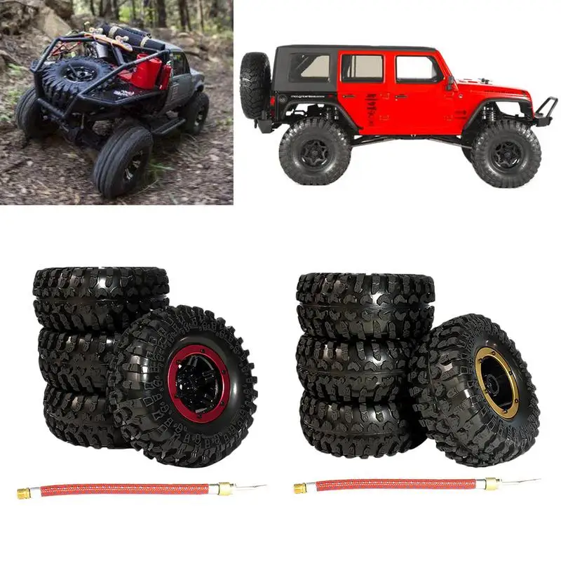 

4PCS/Set Rubber Pneumatic Tire With Inflatable Nozzle Fitting Diameter Climbing Car Big Truck 2.2 Inch Wheel SCX10 D90