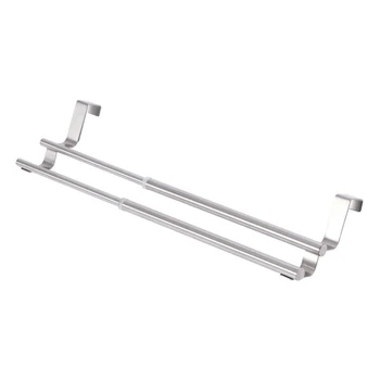 

Double Towel Bar Stainless Steel Over The Door Freely Retractable Shower Shelf Storage Rack Towel Hanger For Kitchen Bathroom