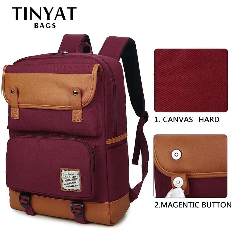 TINYAT, большой женский школьный рюкзак, сумка для подростков, Mochila, женский рюкзак на плечо, рюкзаки для ноутбука 15 дюймов, компьютер, унисекс