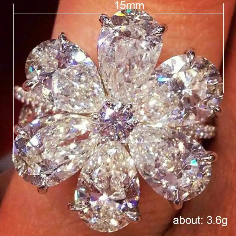 

Huitan Big Flower Ring Elegant Snow Flake Shaped Wedding Ring With Brilliant Crystal CZ Floral Jewelry Ring For Women Hot
