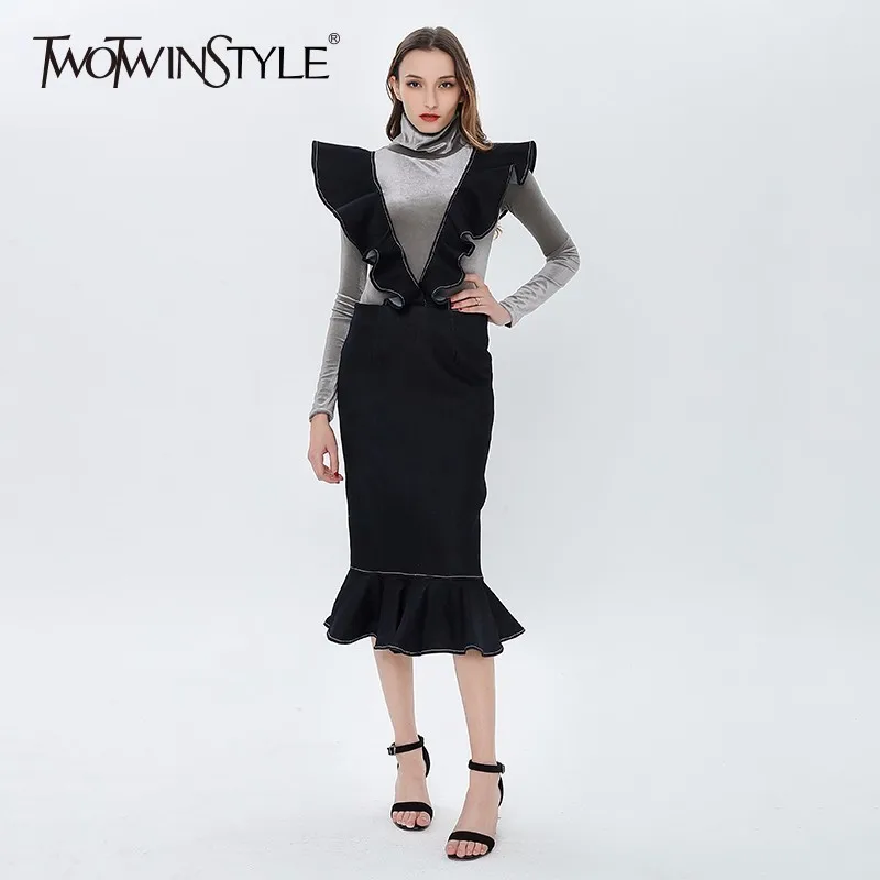 Женская джинсовая юбка Русалка TWOTWINSTYLE облегающая средней длины с высокой талией