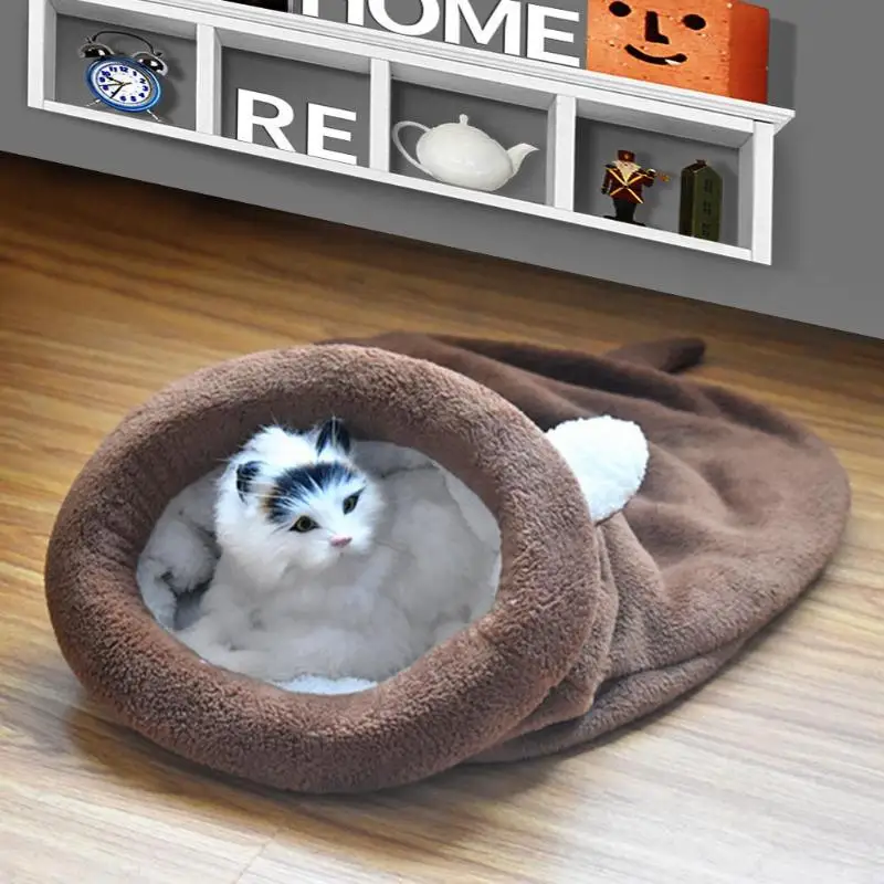 

Winter Warm Fleece Cute Cat Sleeping Bag Folding Dogs Puppy Kitten Bed Kennel House Pets Mat Cushion Cat Beds & Mats