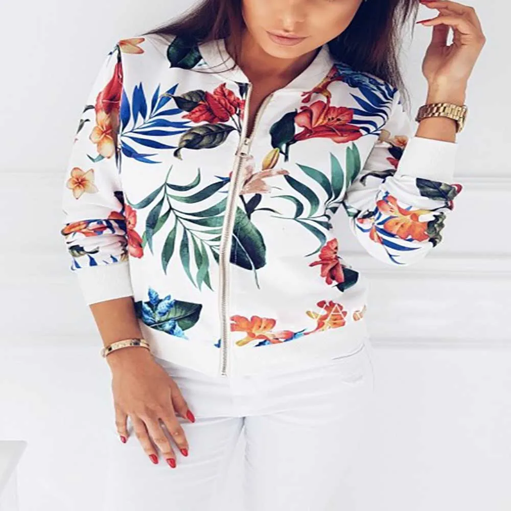 Women Fashion Floral Bomber Biker Jacket Girls Ladies Zip Up Outwear Coat Tops Women Fashion Floral Bomber Biker Jacket Girls Ladies Zip Up Outwear Coat Tops