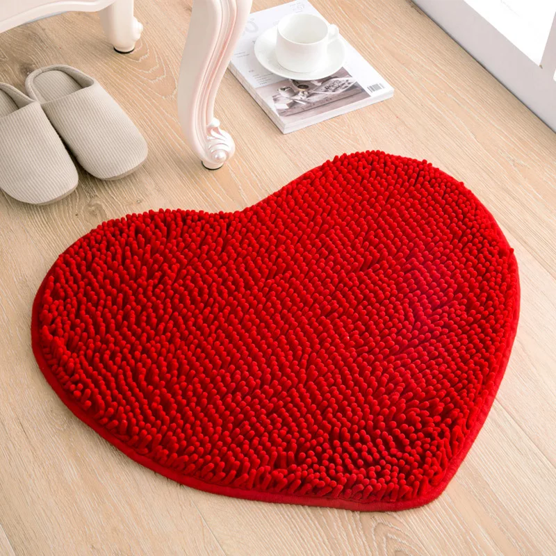 Red Heart Carpet Floor Mat Bathroom Rug Toilet Anti Slipping Water