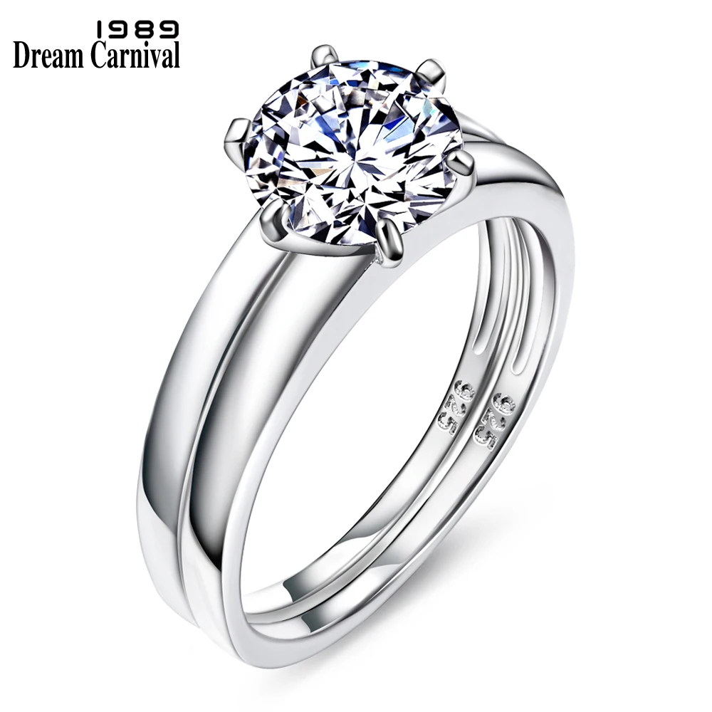 

DreamCarnival 1989 Big Seller 925 Sterling Silver Rings for Women 9mm Zircon Grade AAA Wedding 2-pieces Bridal Set Ring SJ24612
