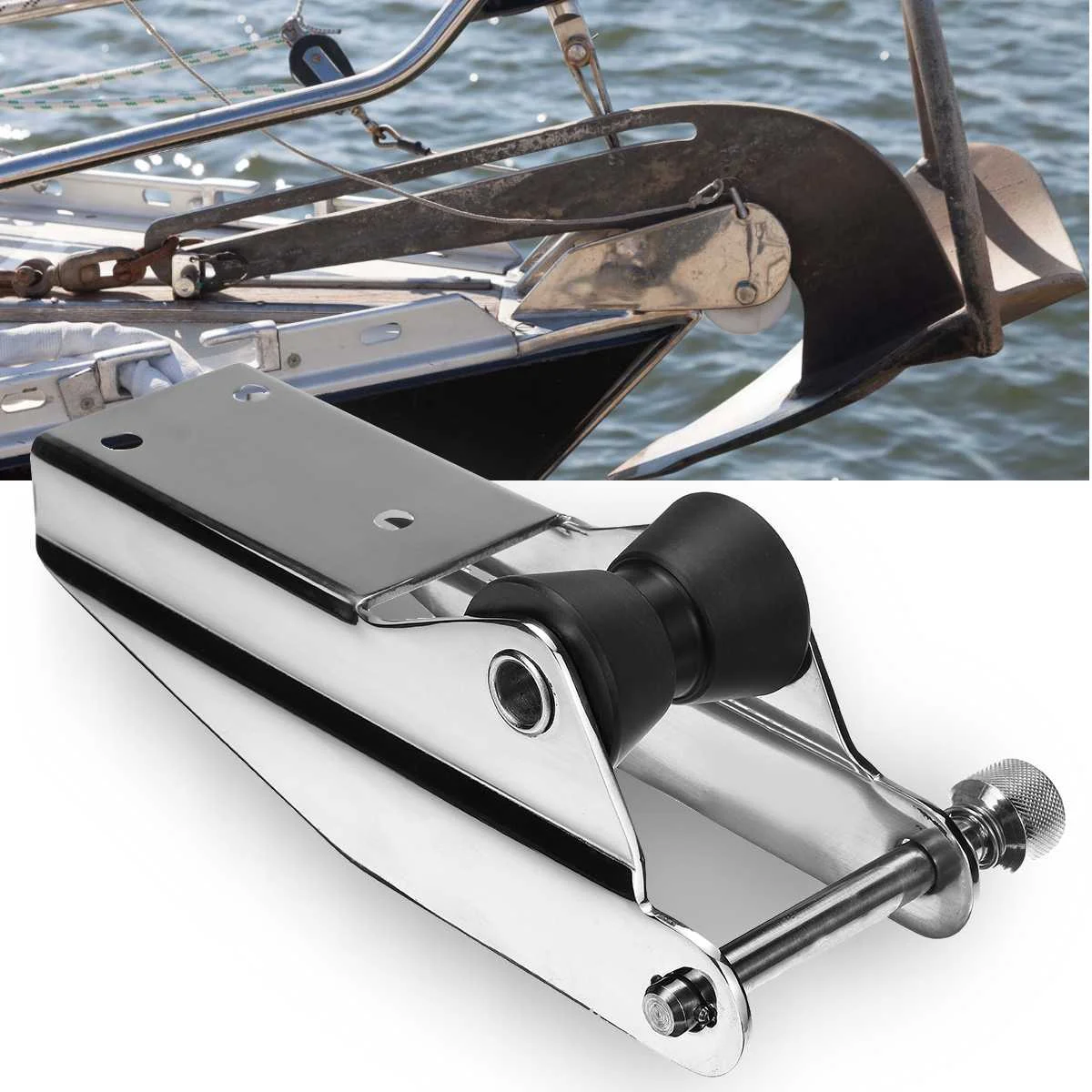 

Heavy Duty Bow Anchor Roller 316 Stainless Steel For Fixed Marine Boat Docking Black Nylon Roller Spring Loaded Pin Prevent