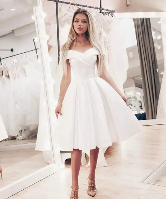 Online Shop Short White Satin Off The Shoulder Short Wedding