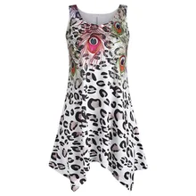 Rosegal/Женская майка с леопардовым принтом и перьями павлина, без рукавов, с круглым вырезом, летняя модная пикантная футболка