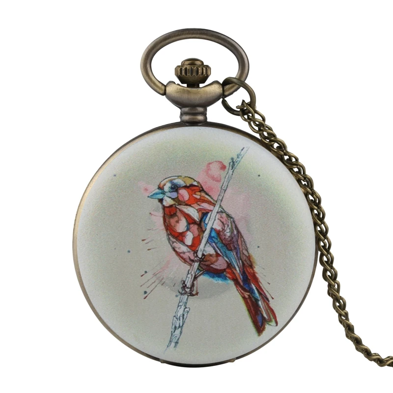 

Unique 3D Bird on the tree Design Quartz Pocket Watch Necklace Birds FOB Clock Pendant Chain Jewelry Gifts for Men Women Ulzzang