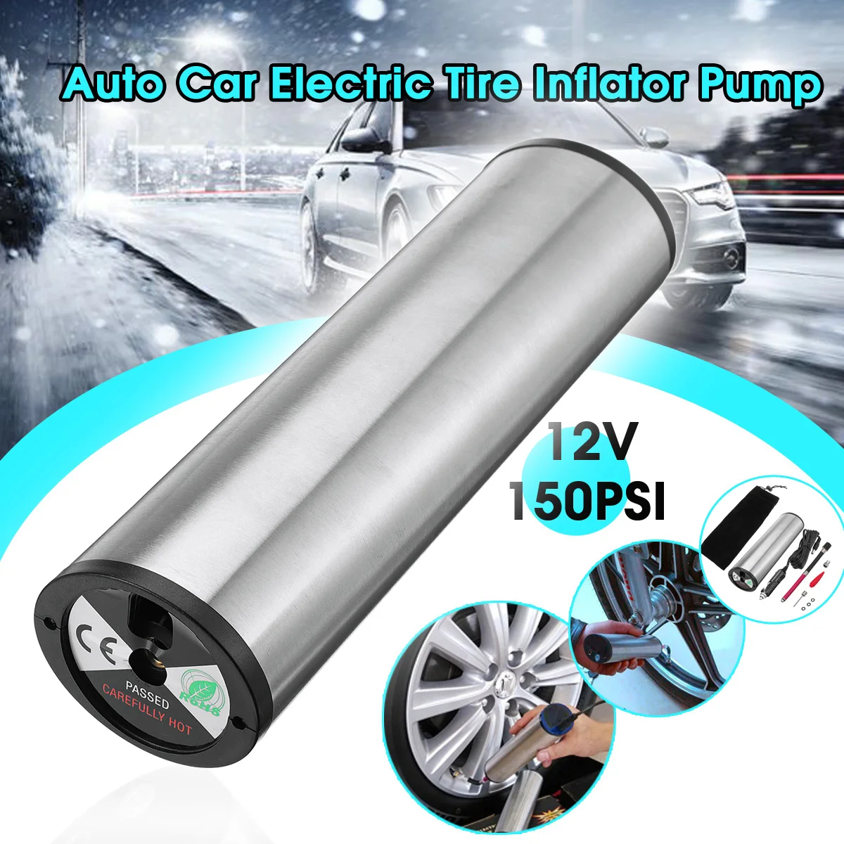 

Portable 150PSI 12V Auto Car Air Compressor Bicycle Silver Tire Tyre Inflator Pump Auto Air Compressor with Display New