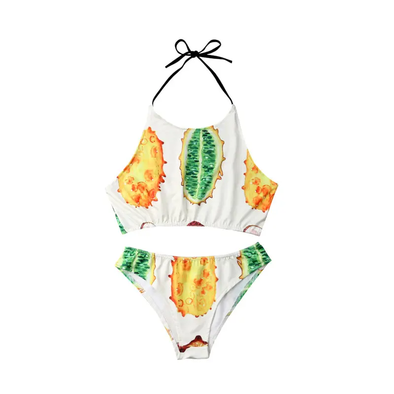 

2019 Family Matching Swimwear Mother Daughter Outfit Women Bikini Kid Baby Girls Fruit Jumpsuit Bathing Suit Halter Swimsuit
