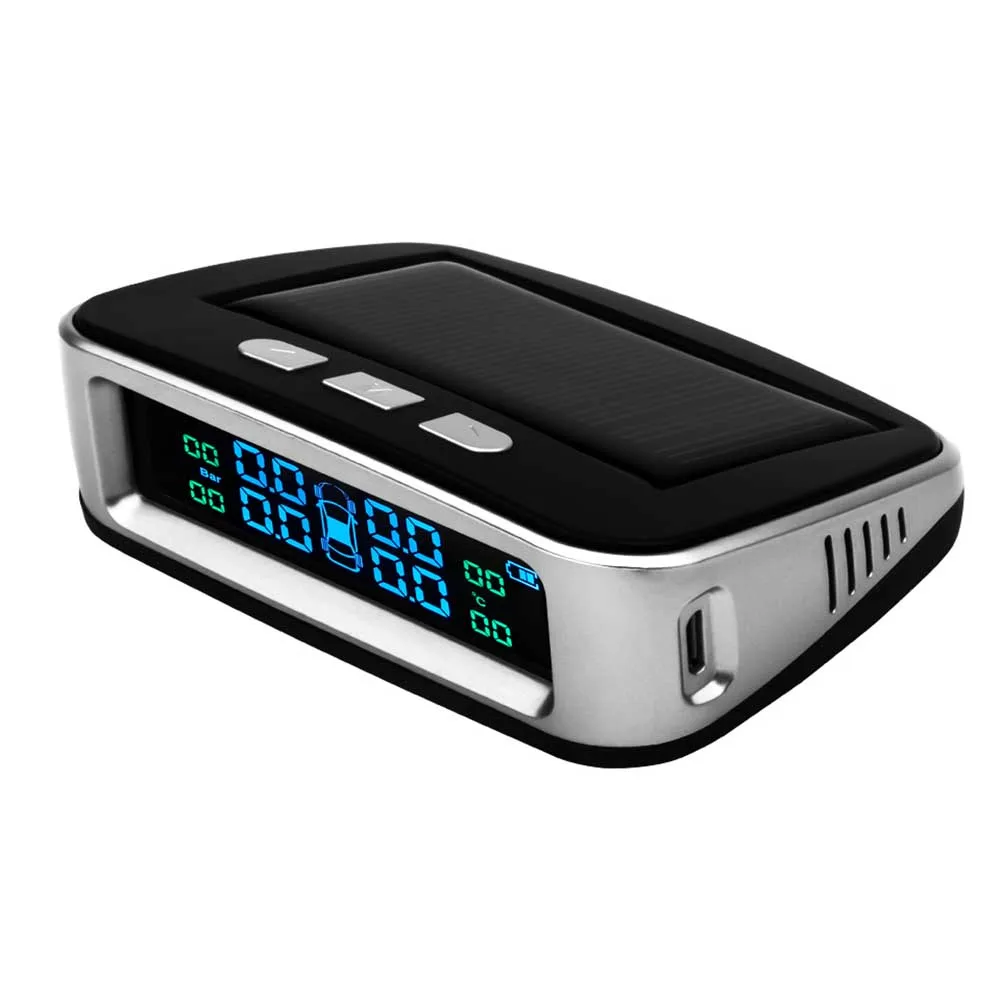 

Wireless Car Tire Pressure Alarm Monitor System TPMS LCD Display Solar Powered Car 4 External Sensor Temperature Alarm
