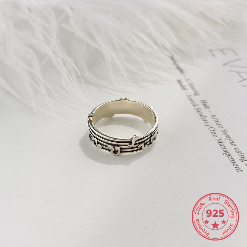 

Korea Hot Style Pure 925 Sterling Silver Ring for Women Delicate Retro Vintage Note Ring Jewelry
