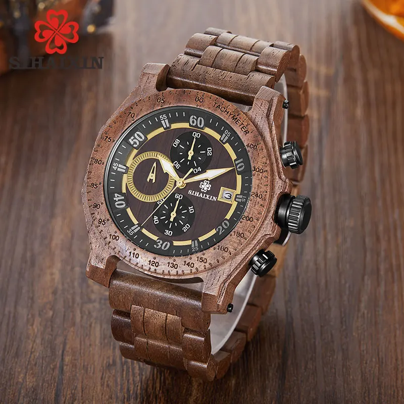 SIHAIXIN мужские часы из натурального дерева Reloj Hombre Дата дисплей Кварцевый