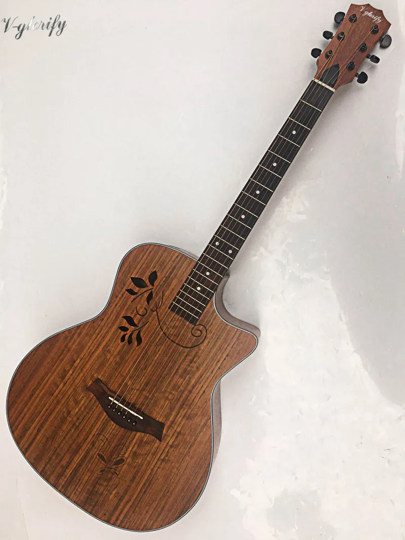 

flower sound hole walnut wood Acoustic Electric Guitar