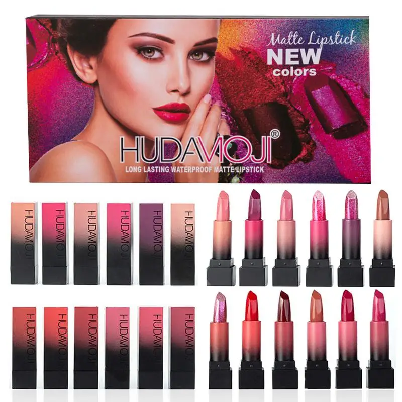 12PCS Lipstick Multicolor Not Easy To Discolor Non-stick Cup Lipstick Matte Smooth Moisturizing Lip Gloss Waterproof Sexy