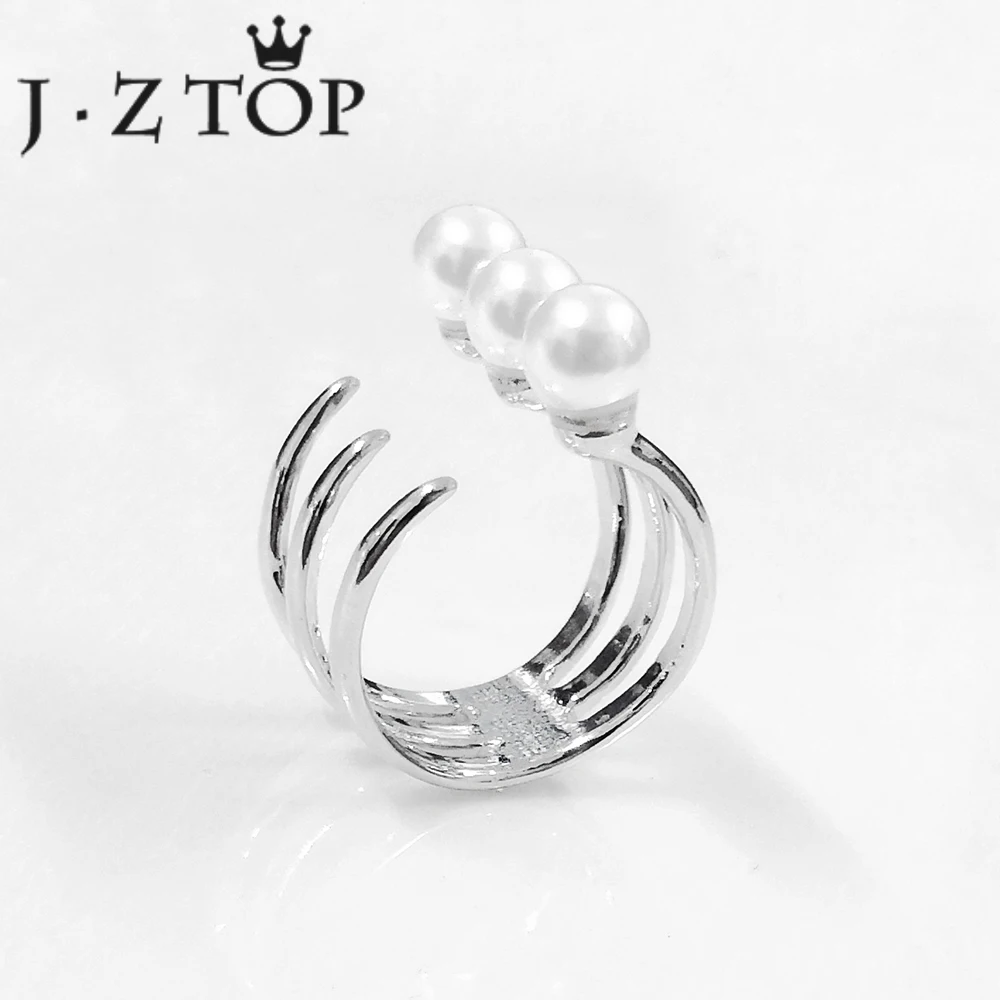 

JZTOP Luxury Multi Layer Imitation Pearl Ring For Woman Fine Silver Color Opening Knuckle Finger Ring Female Wedding Jewelry