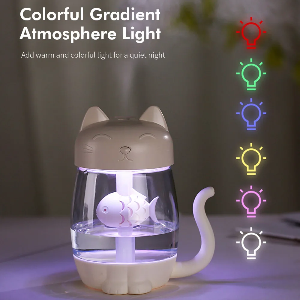 

3 in 1 USB Cat Air Humidifier 350ML Ultrasonic Cool-Mist Adorable Mini Humidifier With LED Light USB Fan for Home Office Room