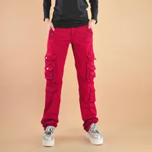 0901 женские брюки-карго боковые карманы Беговые брюки в повседневном стиле хип-хоп Уличная одежда для катания на скейтборде военные штаны со складками женские красные