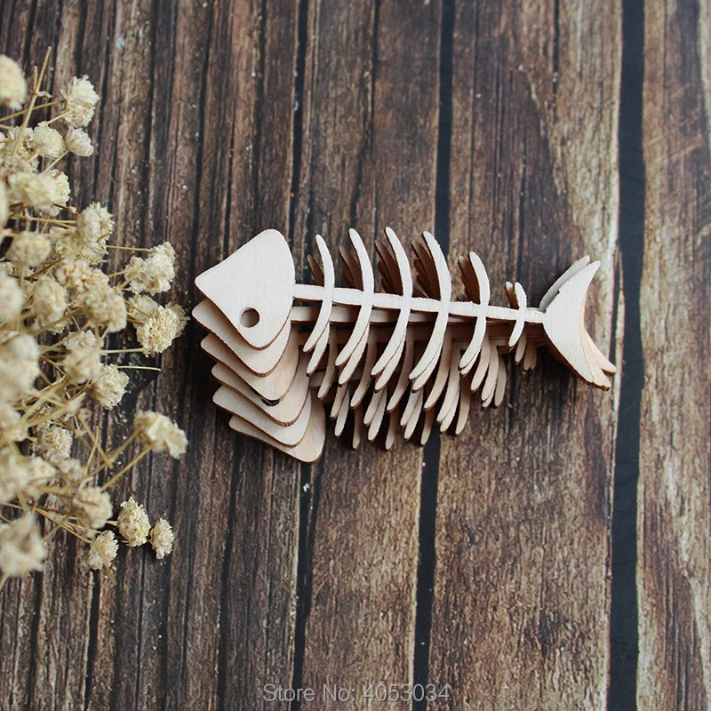 

Wooden Fish Bones Comic Craft Shape Ply Sea Fishing Cat Food Skeleton