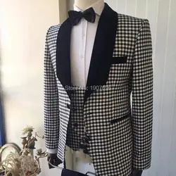 Slim Fit Мужские костюмы для выпускного вечера плед свадебный смокинг для Для мужчин 2019 индивидуальный заказ шаль блейзер с лацканами