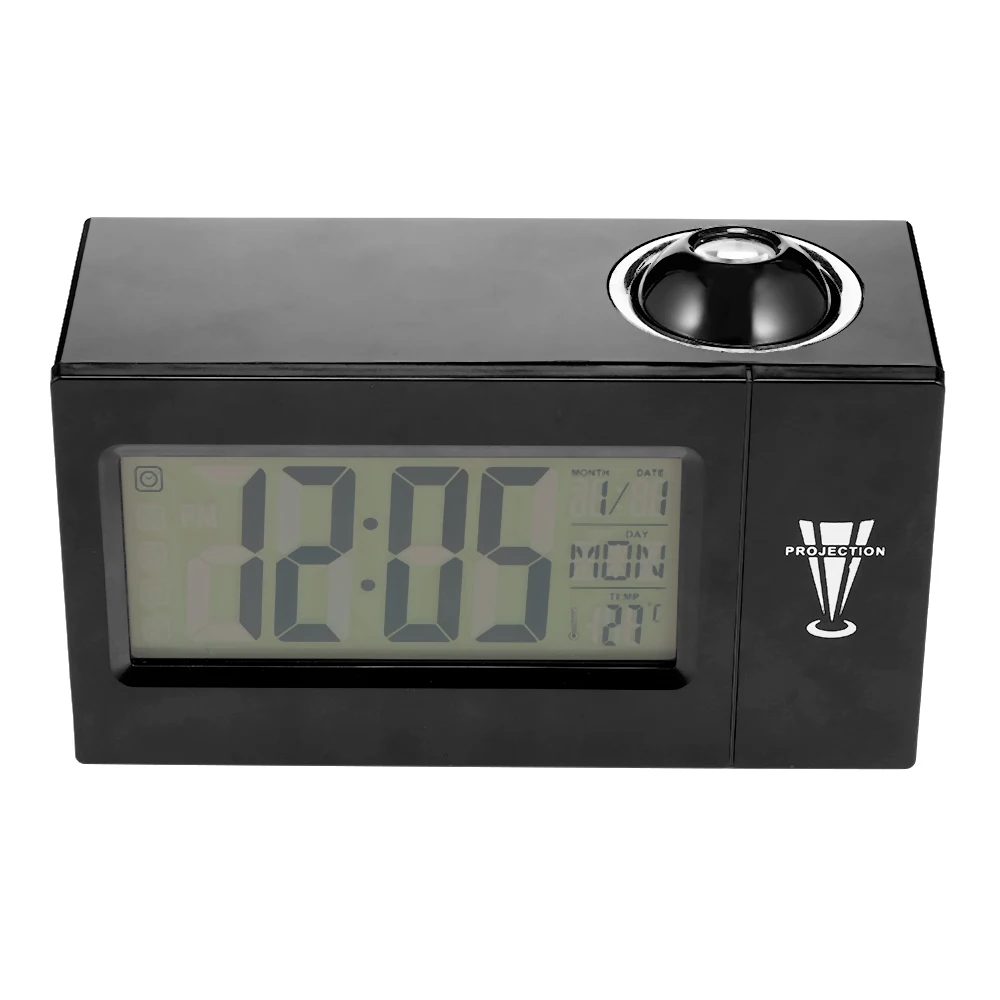 

LED Projection Alarm Clock Digital Electronic Clock with 7Different Texts Display Voice-activated Backlight Projector Desk Table