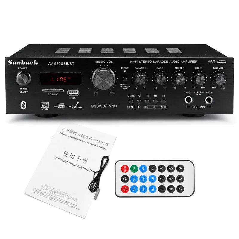 CLAITE USB FM bluetooth Audio coche estéreo amplificador Radio Hi-Fi 2 canales pantalla Digital reproductor de potencia con mando a distancia