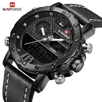 NAVIFORCE New Fashion Casual Quartz Wristwatches Sports Watches Men Waterproof Leather Strap LED Digital Clock Relogio Masculino