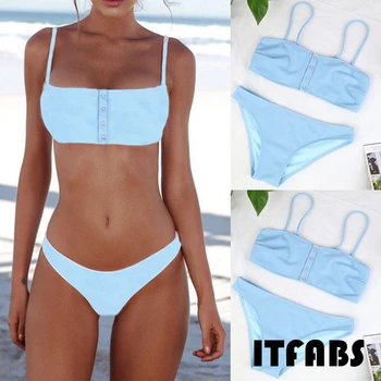 

Women Solid Bikini Set Push-up Padded Bra Swimwear Button Swimsuit Summer Woman Beachwear Swimsuit Bathing Swimming Suit Biquini