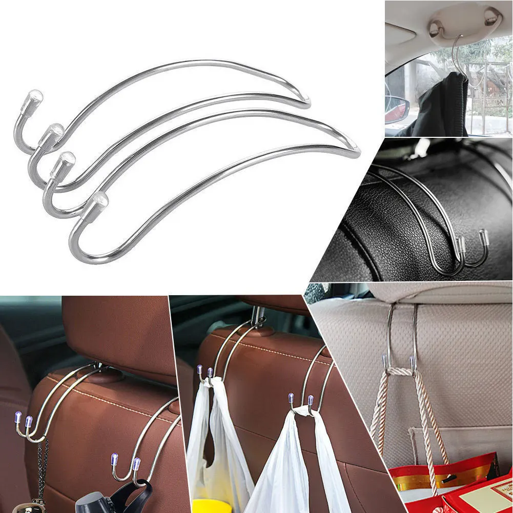 

2PCS Organizer Car Seat Back Clips Space Saving Storage Stainless Steel Handrest Headrest Bag Holder Hanger