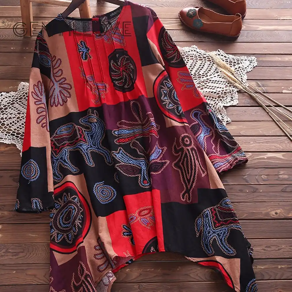 Blusa de Manga Larga con bot/ón de Cuello en V de Encaje de Gran tama/ño para Mujer Occidental