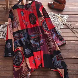 Инди народная свободные женские топы и блузки Harajuku Feminina лен в винтажном стиле, с длинным рукавом Длинные рубашки туника плюс Размеры 5XL 2019
