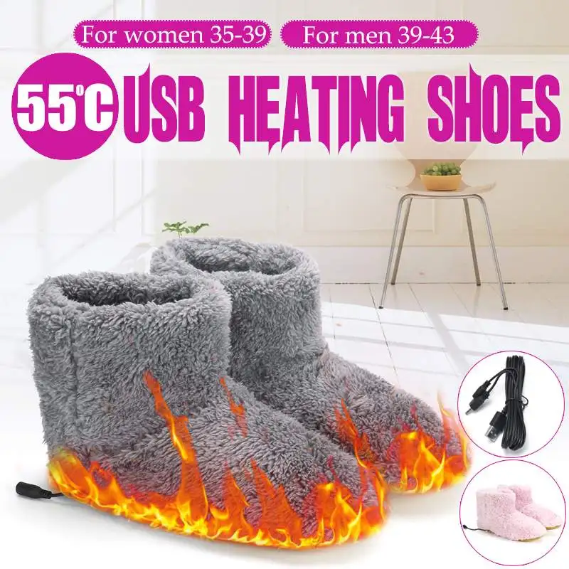 Winter USB Battery Rechargeable Foot Warmer Shoes Soft Electric Heating