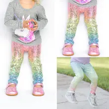 Новинка года; Детские лосины с блестками для маленьких девочек; штаны; брюки; комплекты одежды; От 1 до 6 лет повседневные яркие блестящие штаны с градиентом