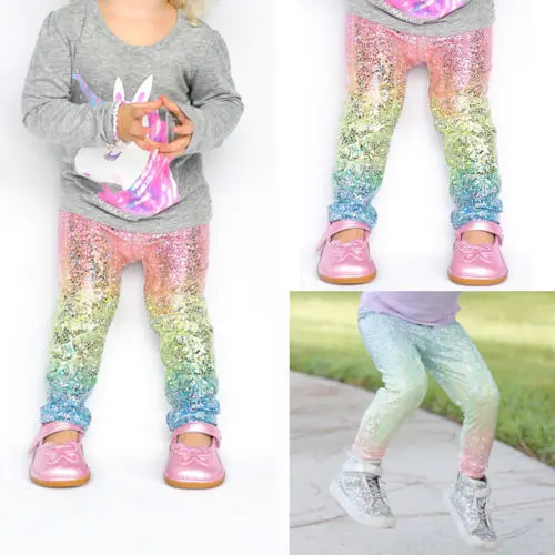 

2019 Newest Kids Girl Baby Sequin Leggings Pants Trousers Clothes Outfits 1-6 Years Gradient Colorful Shiny Casual Bottoms