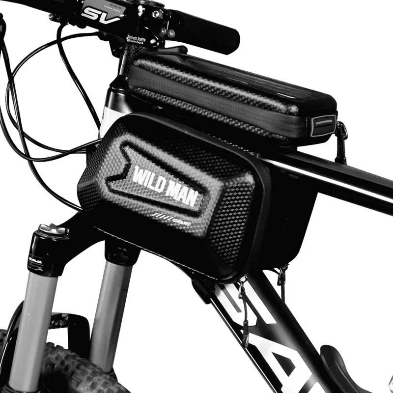 Cheap WILD MAN Bike Frame Bag TPU Touch Screen Bicycle Top Tube Bag Shell Shape Waterproof for Storage Phone/Tools/Flashlight/Gloves 1